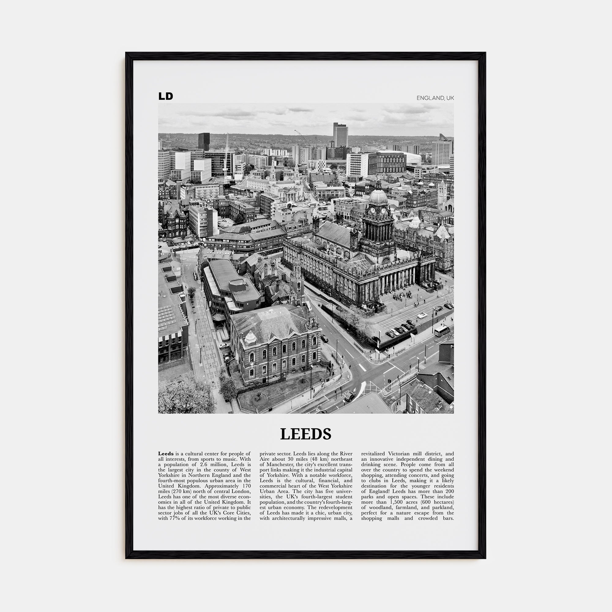 Leeds Travel B&W Poster
