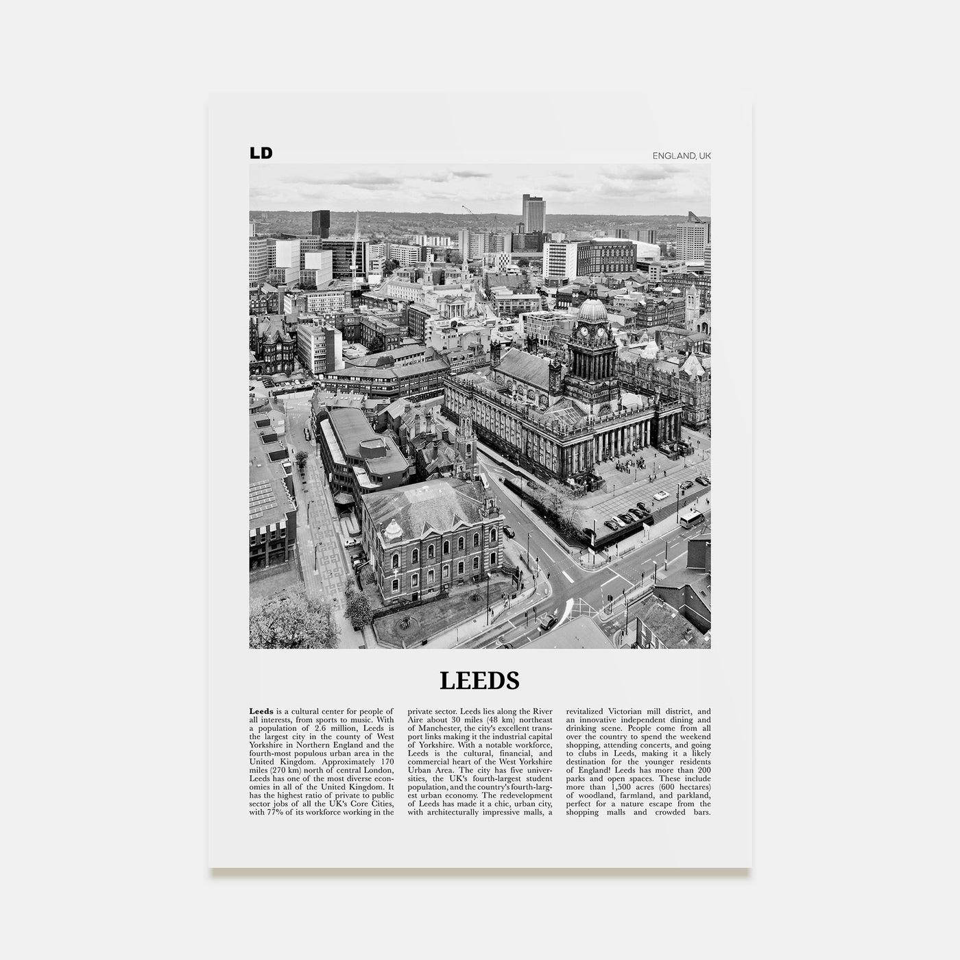 Leeds Travel B&W Poster