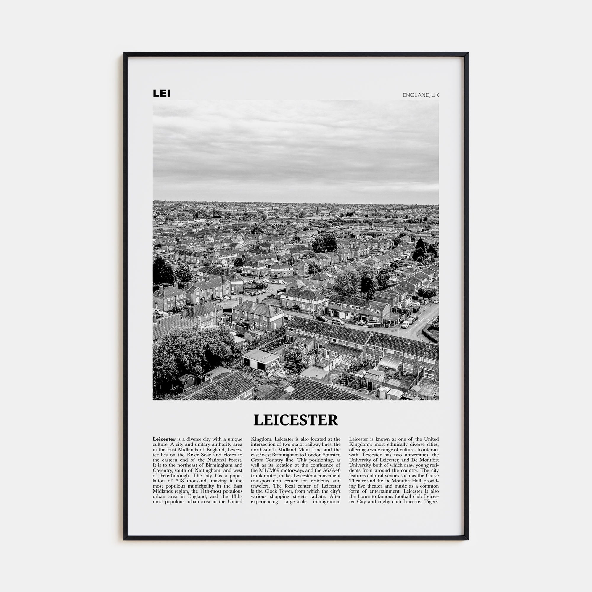 Leicester Travel B&W Poster