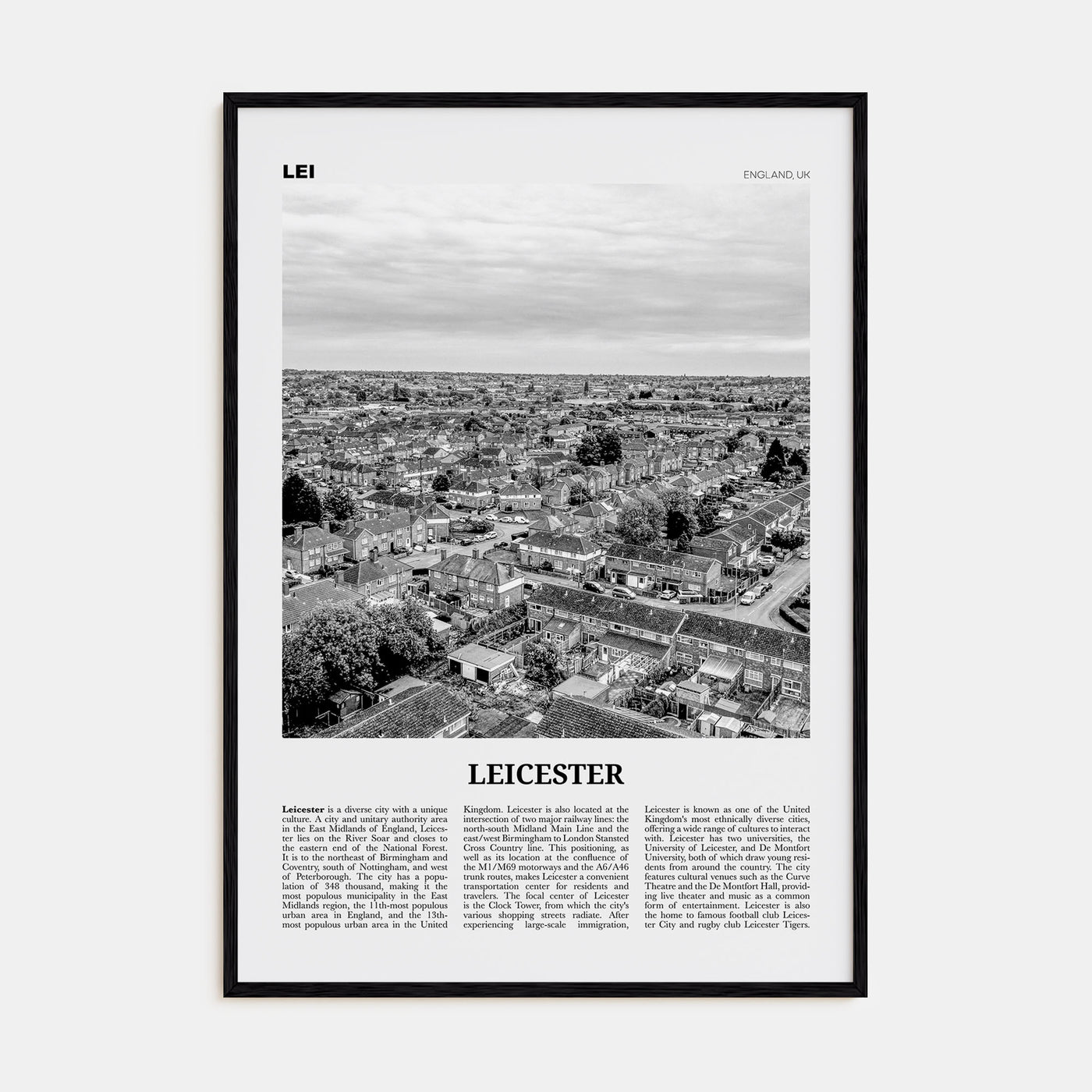 Leicester Travel B&W Poster