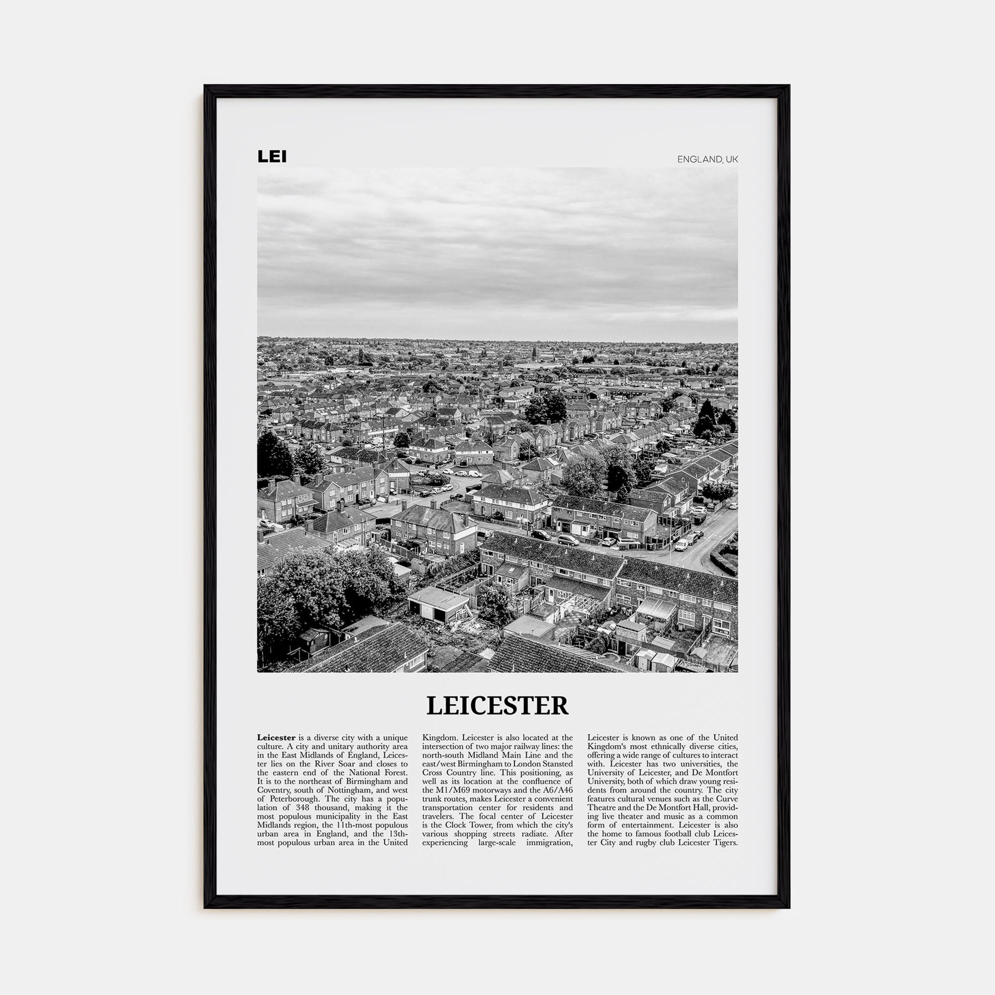 Leicester Travel B&W Poster