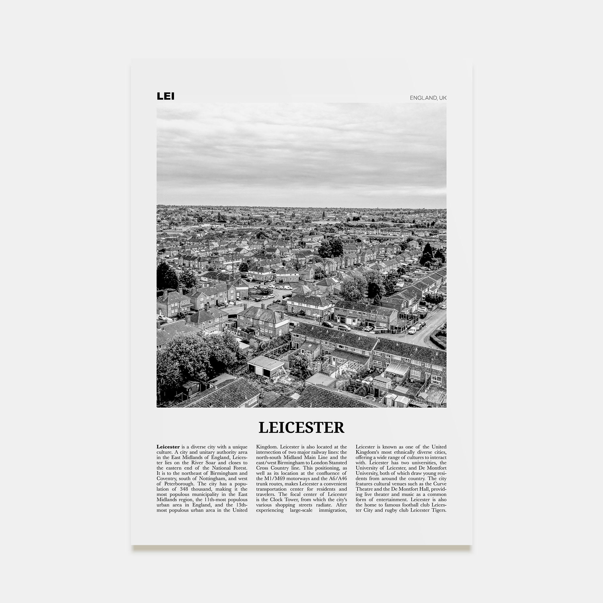 Leicester Travel B&W Poster