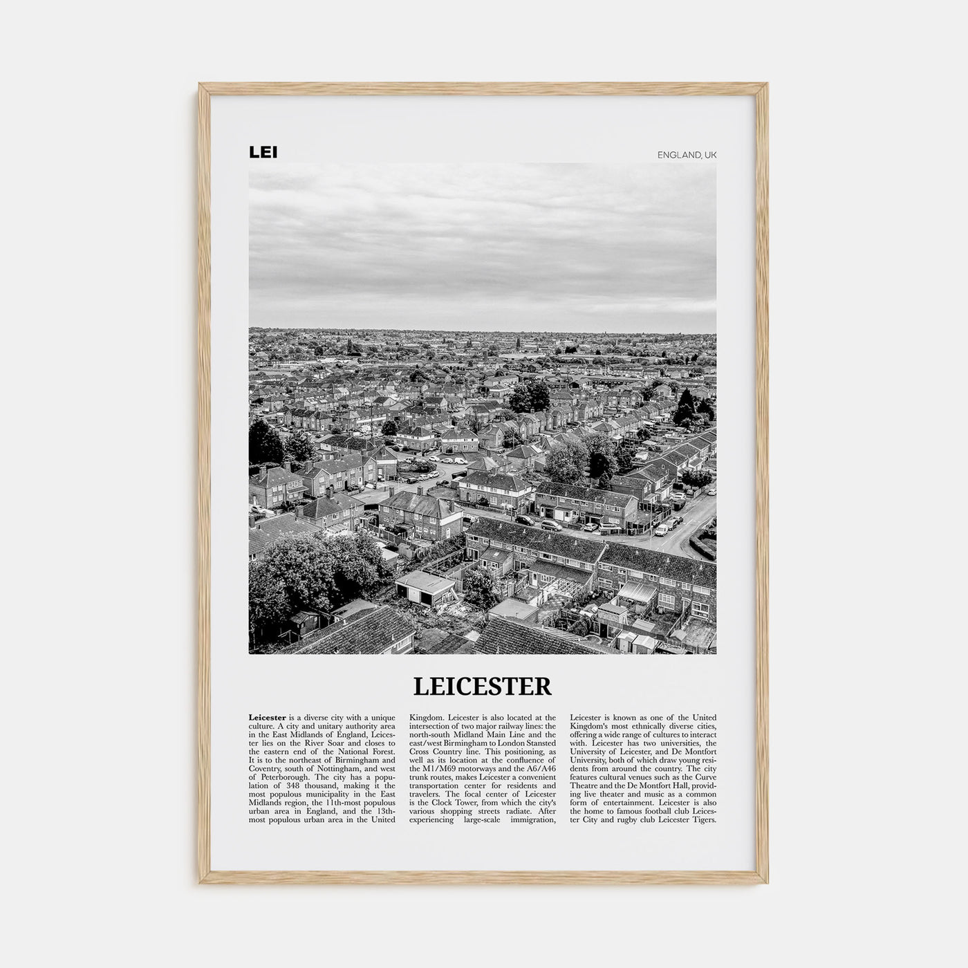 Leicester Travel B&W Poster