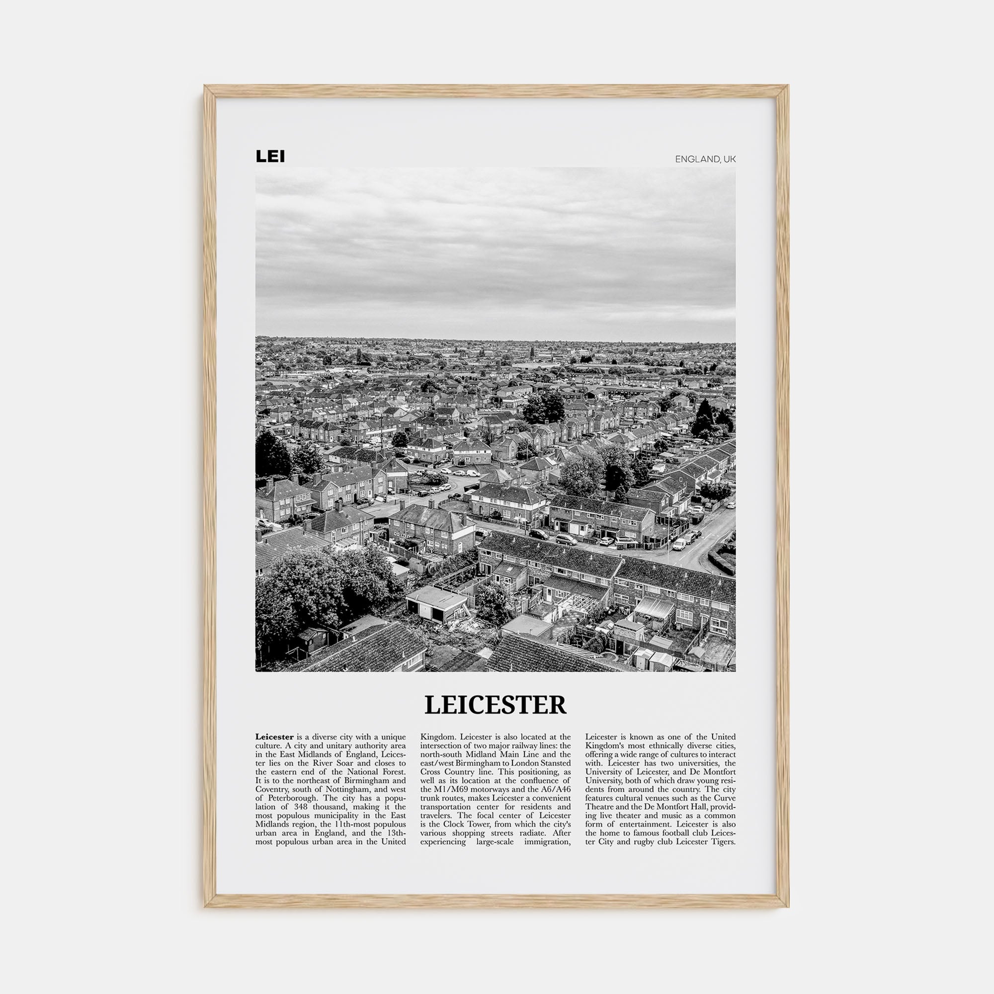 Leicester Travel B&W Poster