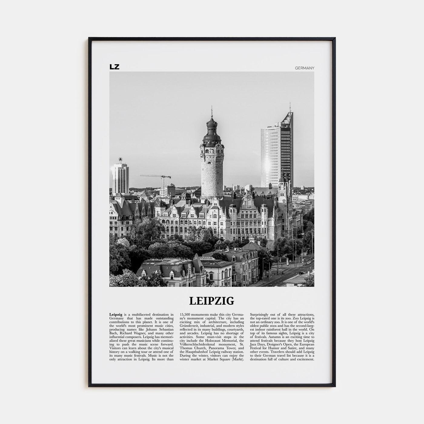 Leipzig Travel B&W Poster