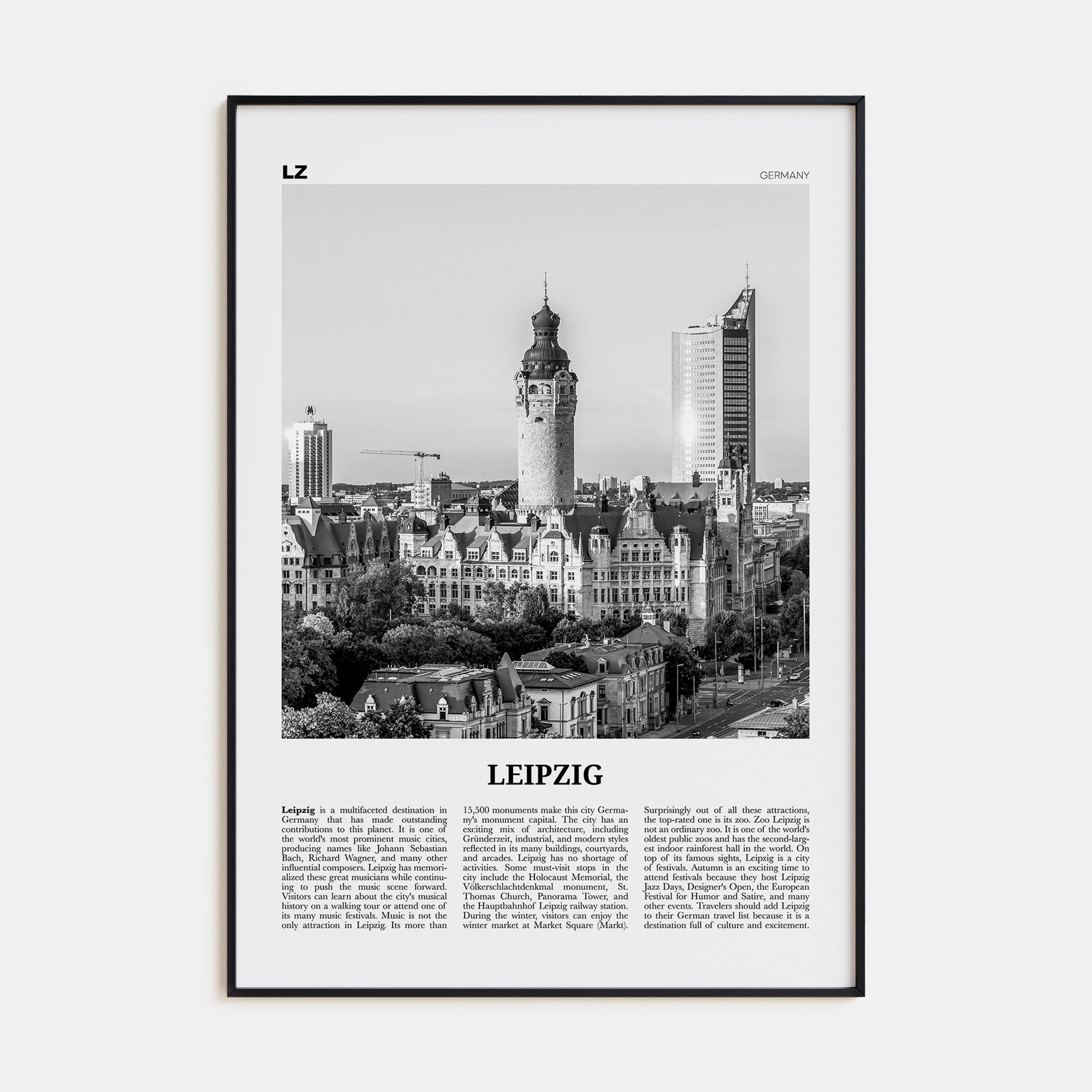 Leipzig Travel B&W Poster