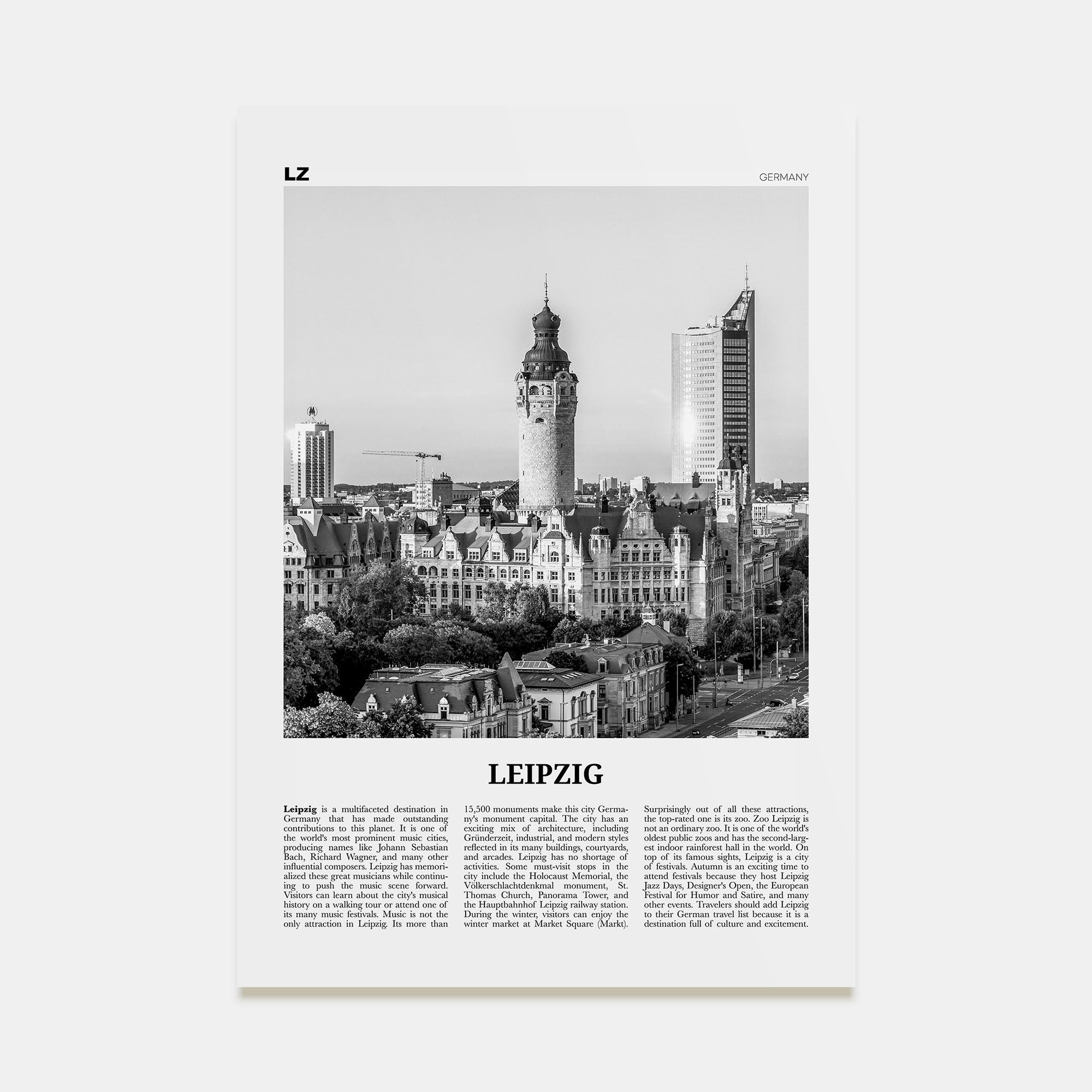 Leipzig Travel B&W Poster