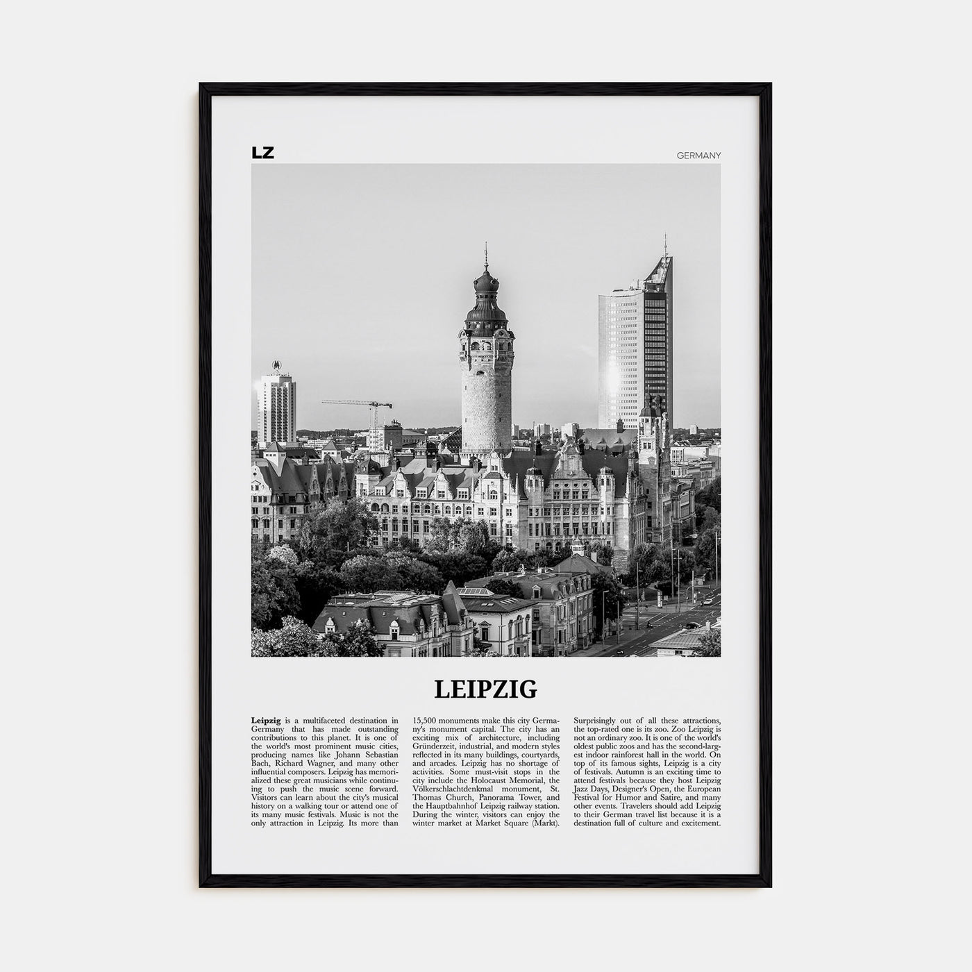 Leipzig Travel B&W Poster