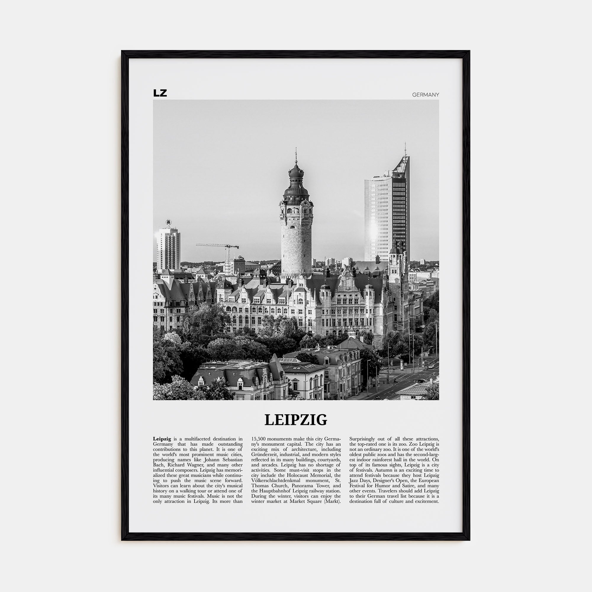 Leipzig Travel B&W Poster