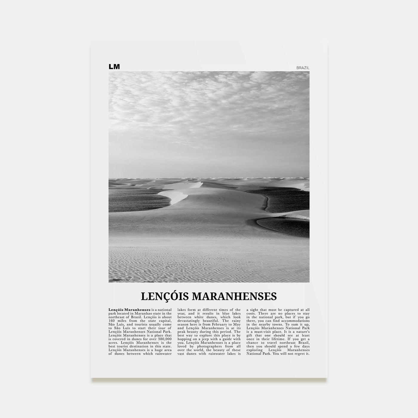 Lençóis Maranhenses Travel B&W Poster