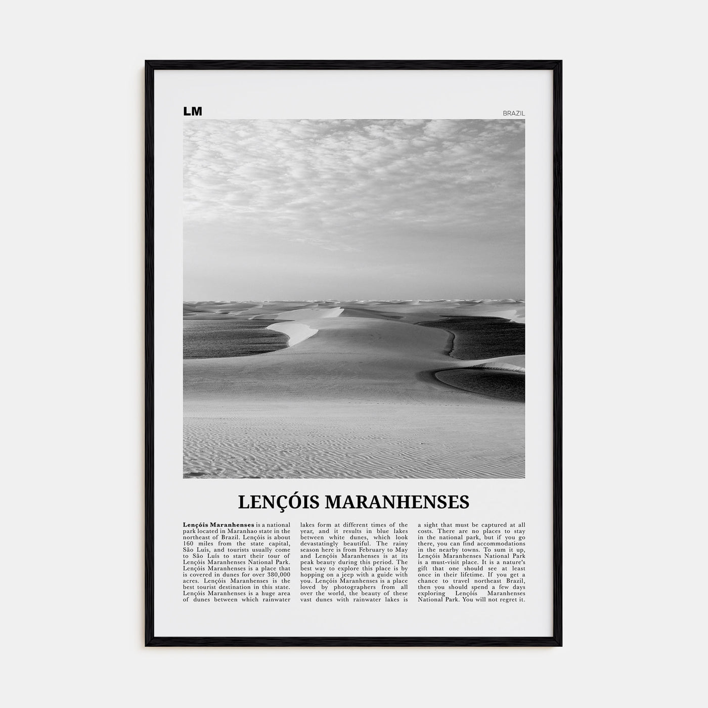 Lençóis Maranhenses Travel B&W Poster