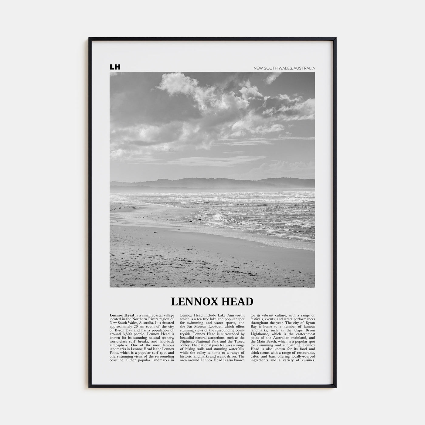 Lennox Head Travel B&W Poster