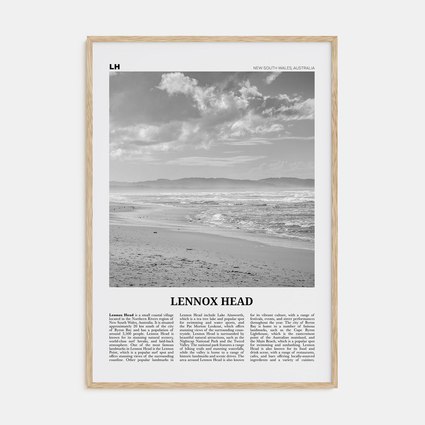 Lennox Head Travel B&W Poster