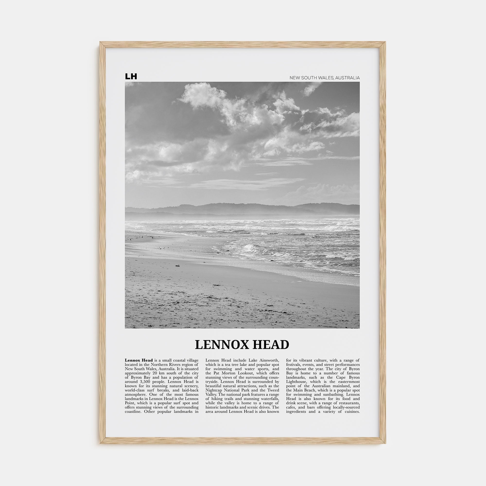Lennox Head Travel B&W Poster