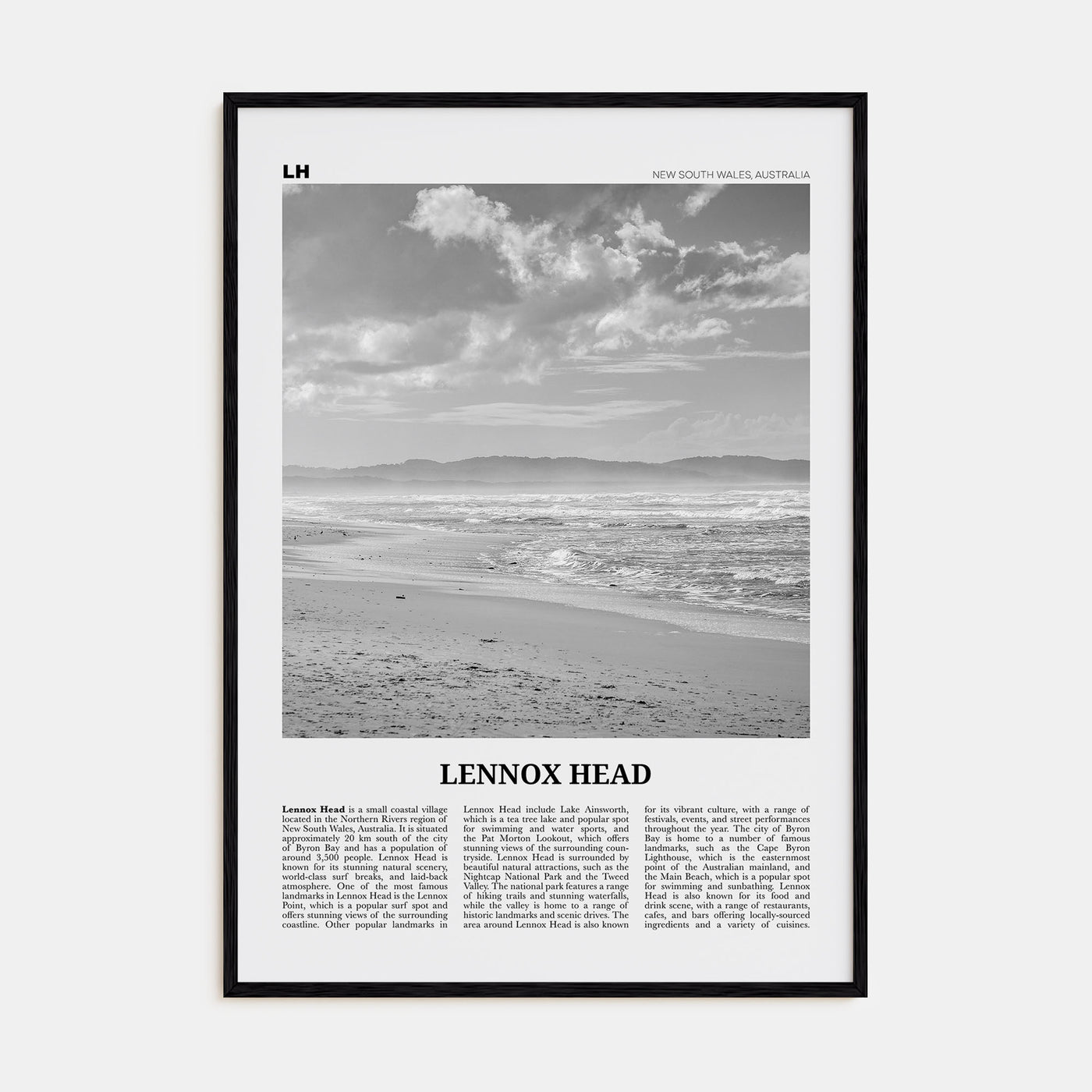 Lennox Head Travel B&W Poster