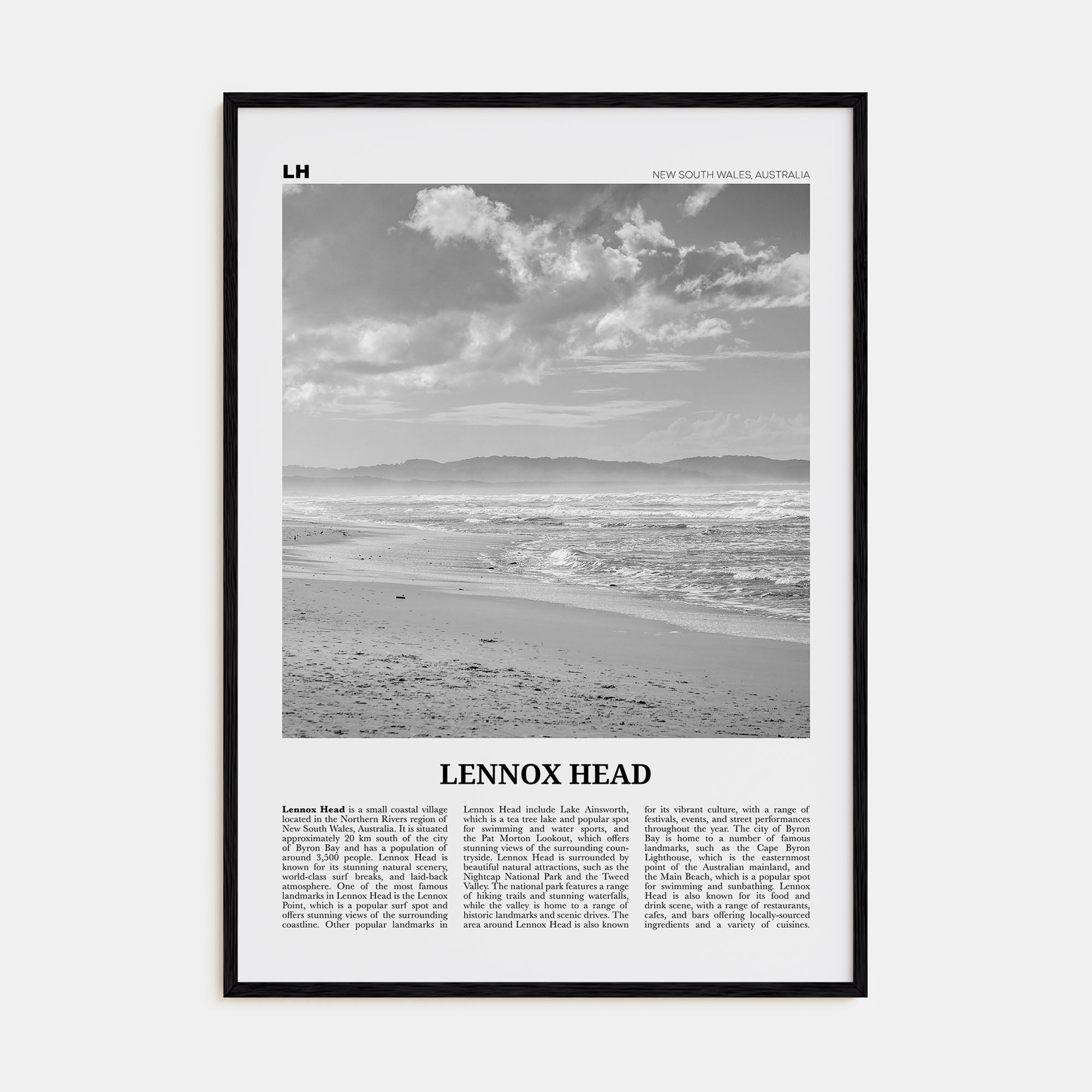 Lennox Head Travel B&W Poster