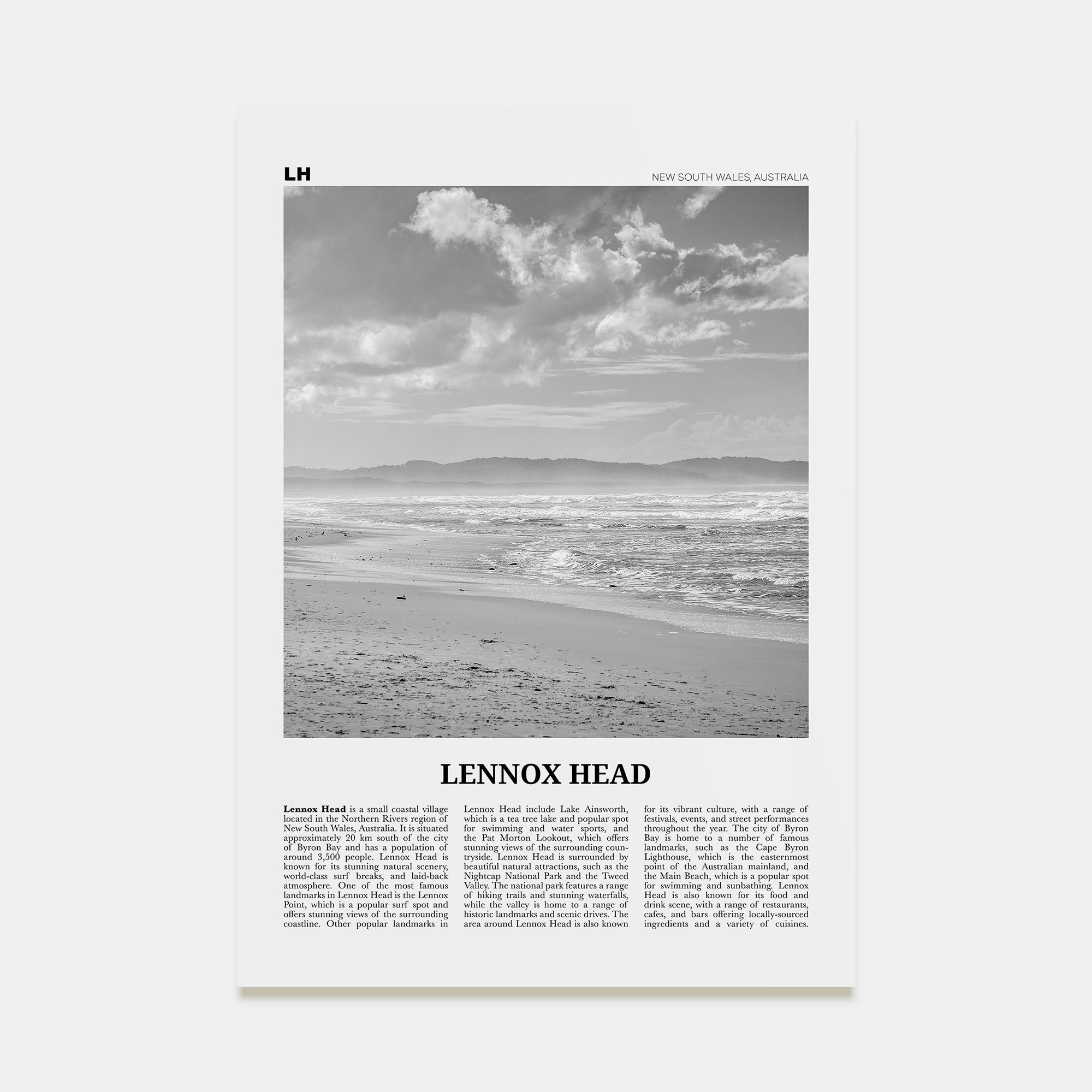 Lennox Head Travel B&W Poster