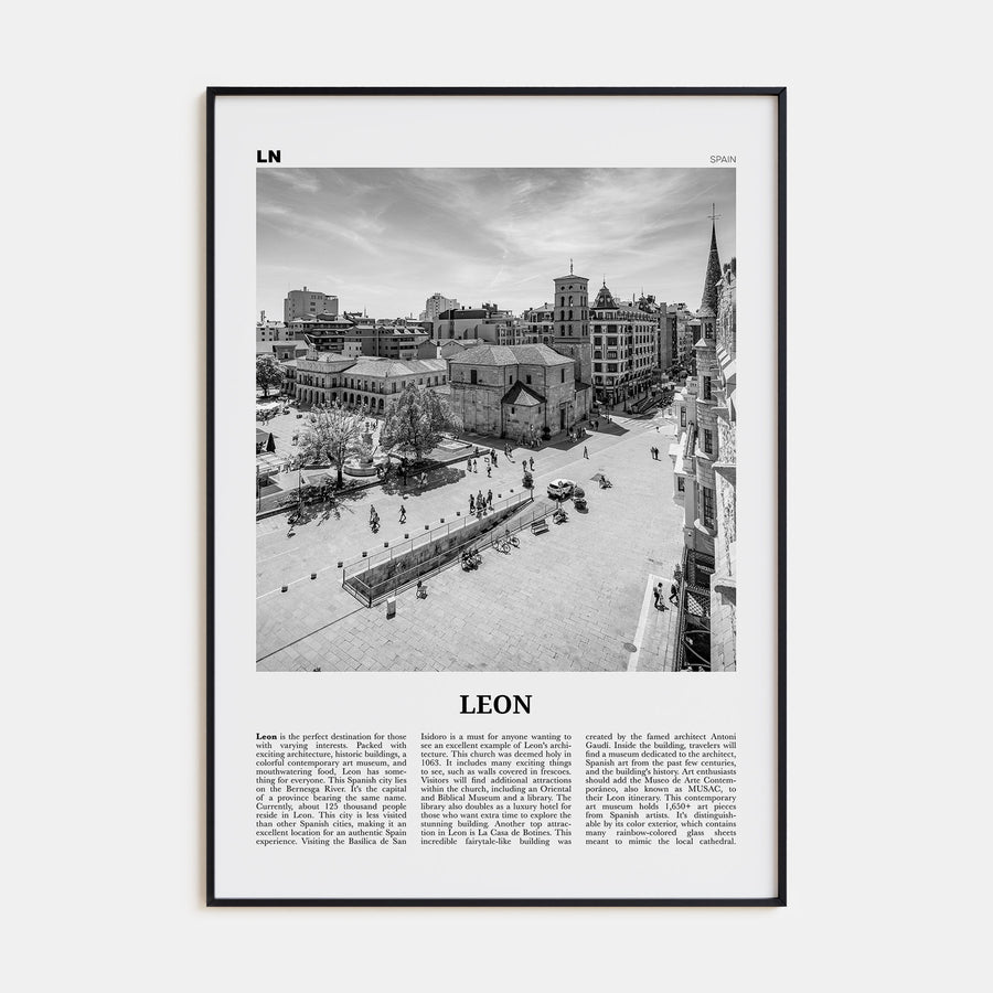 Leon, Spain Travel B&W Poster