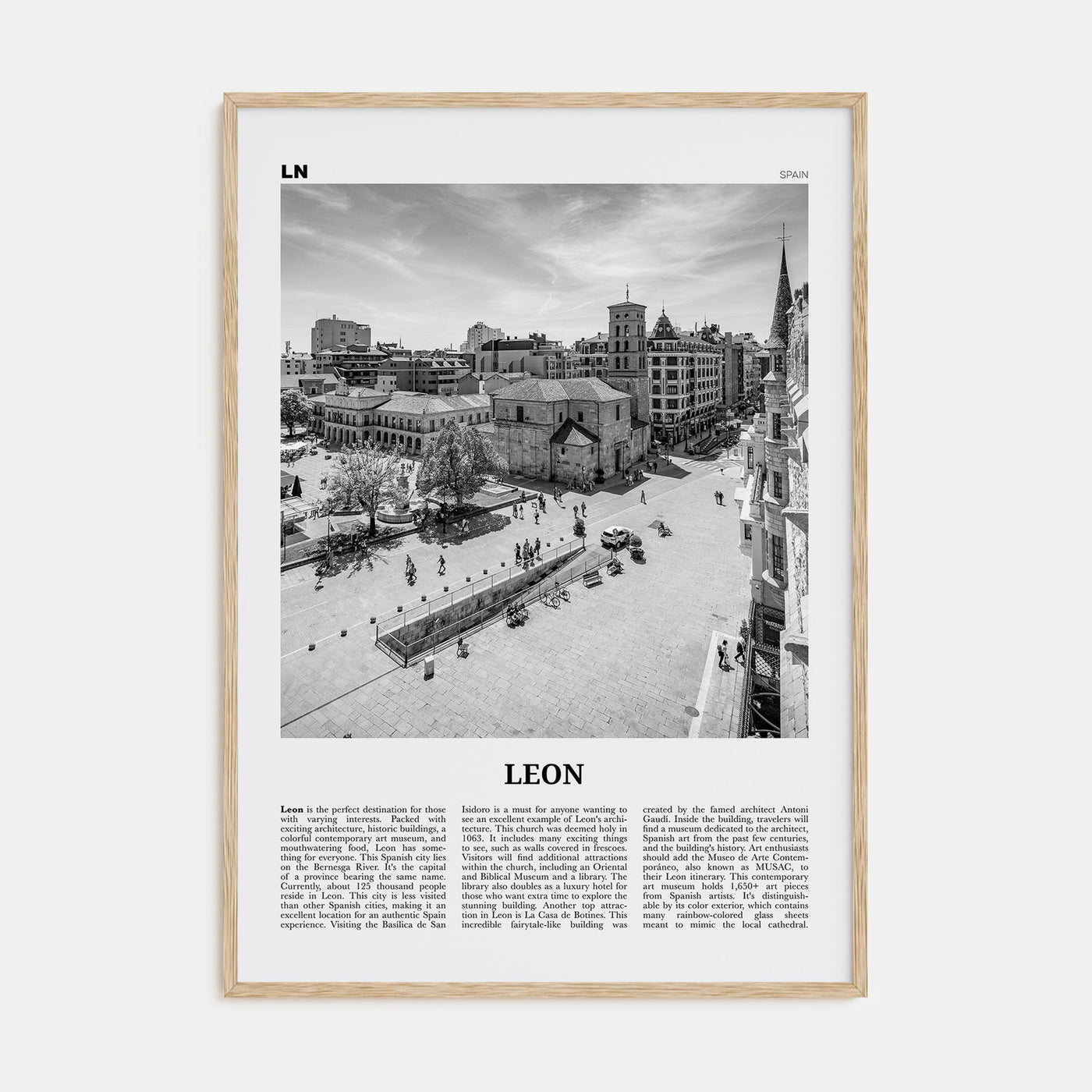 Leon, Spain Travel B&W Poster