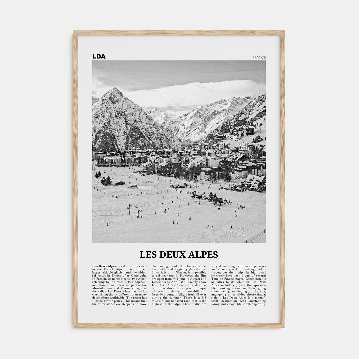 Les Deux Alpes Travel B&W Poster