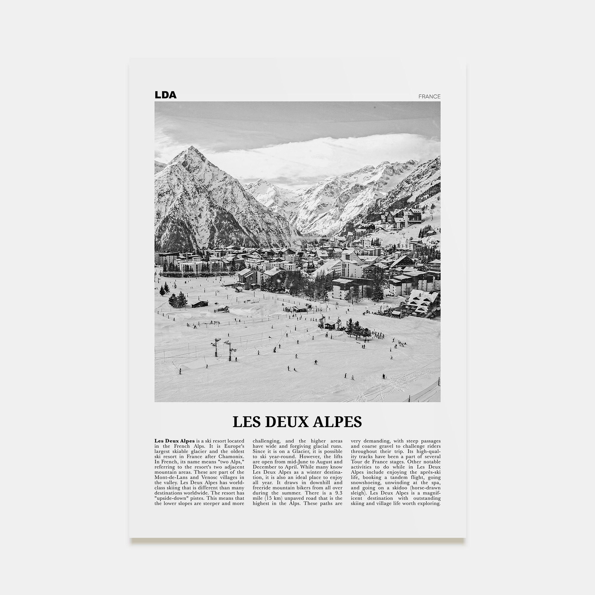 Les Deux Alpes Travel B&W Poster