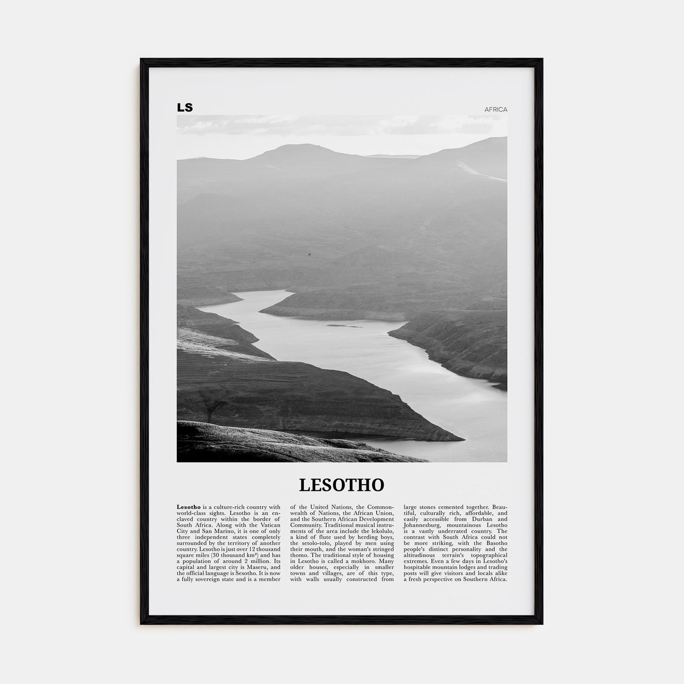 Lesotho Travel B&W Poster