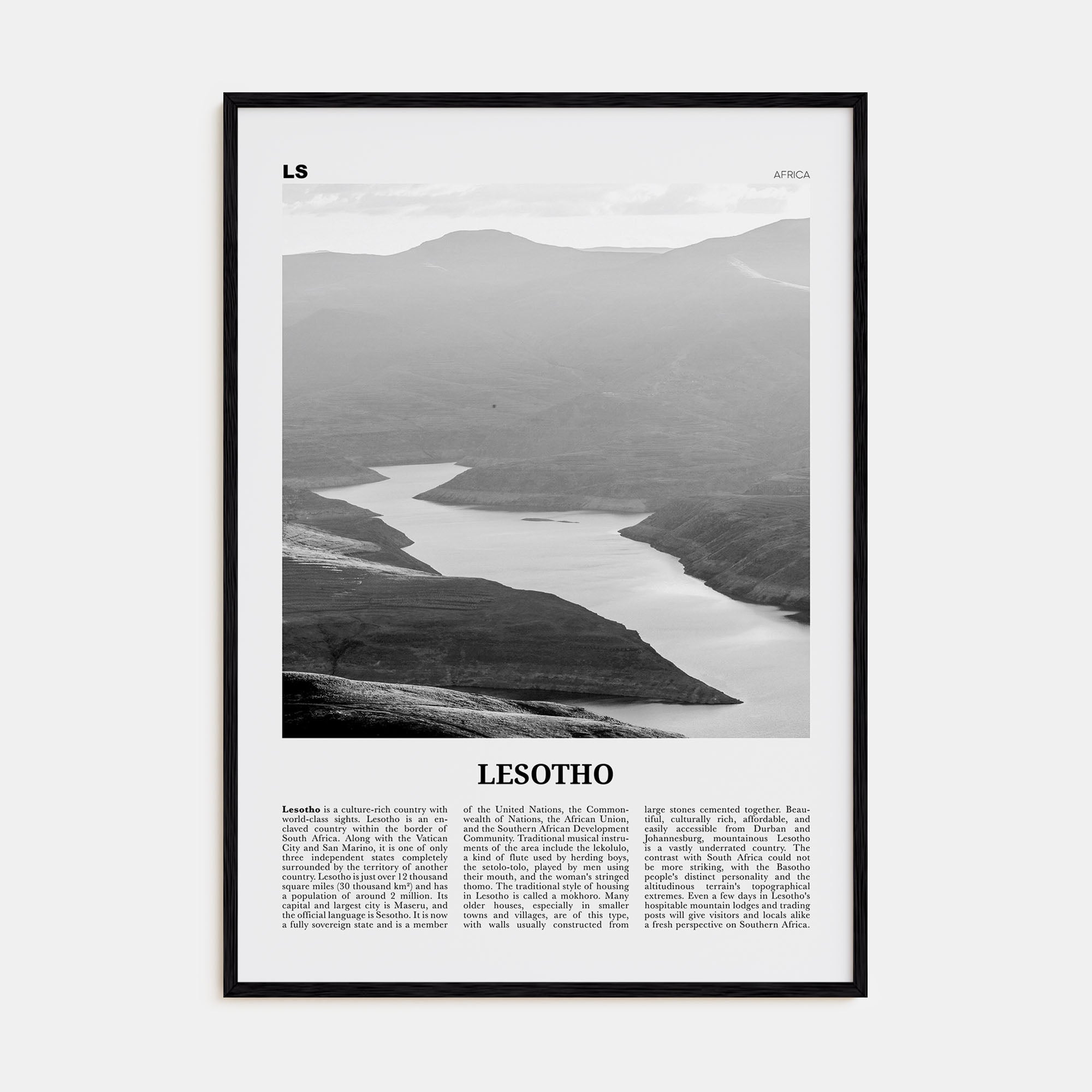 Lesotho Travel B&W Poster