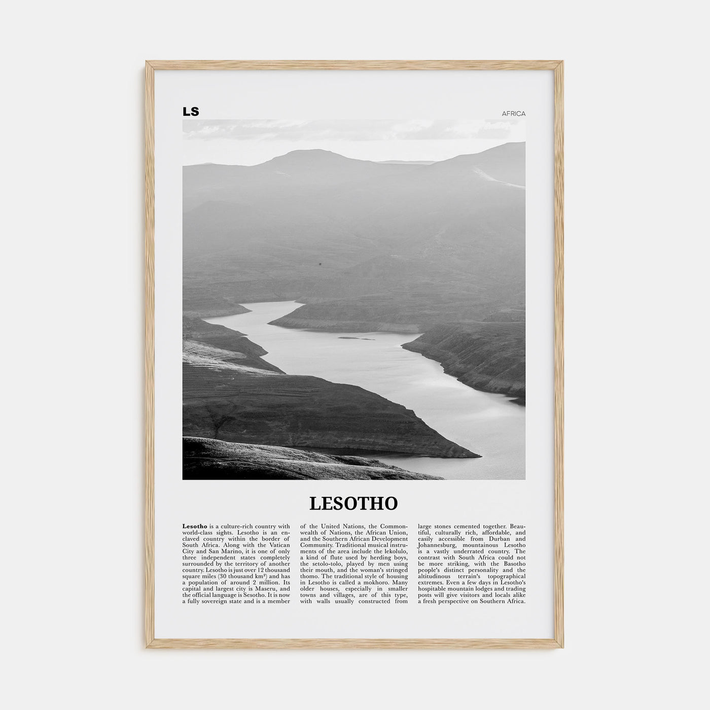 Lesotho Travel B&W Poster