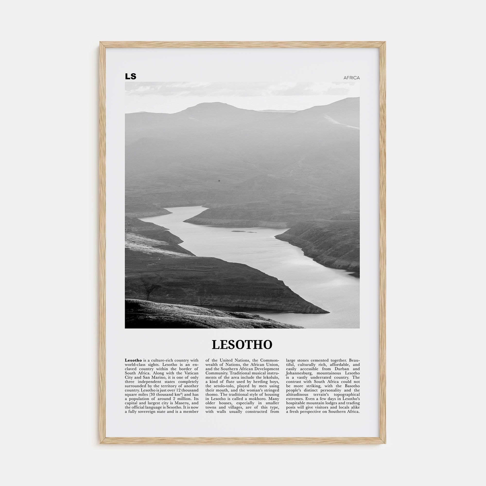 Lesotho Travel B&W Poster