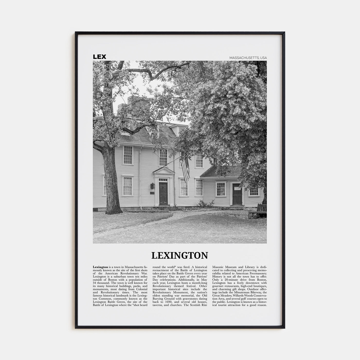 Lexington, Massachusetts Travel B&W Poster