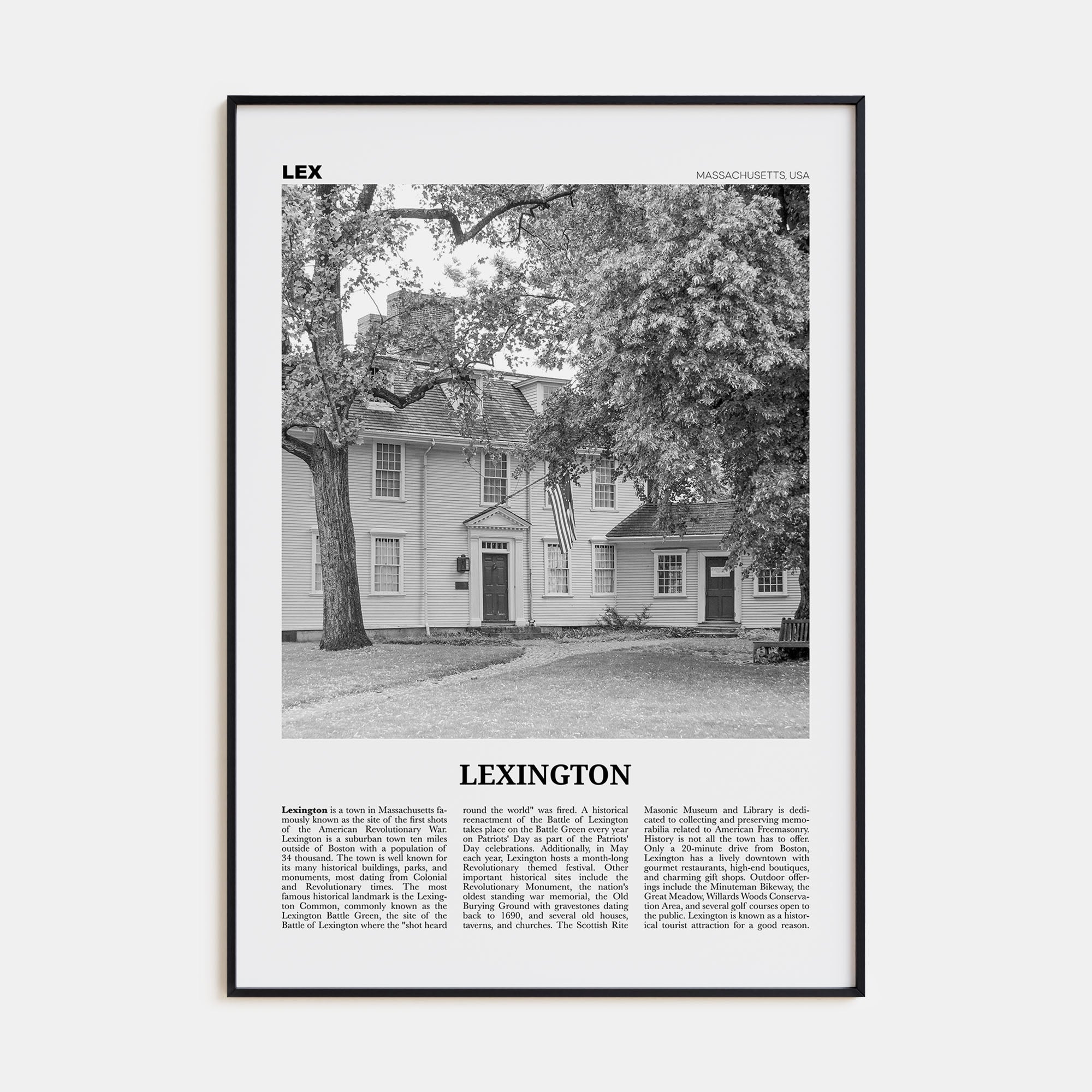 Lexington, Massachusetts Travel B&W Poster