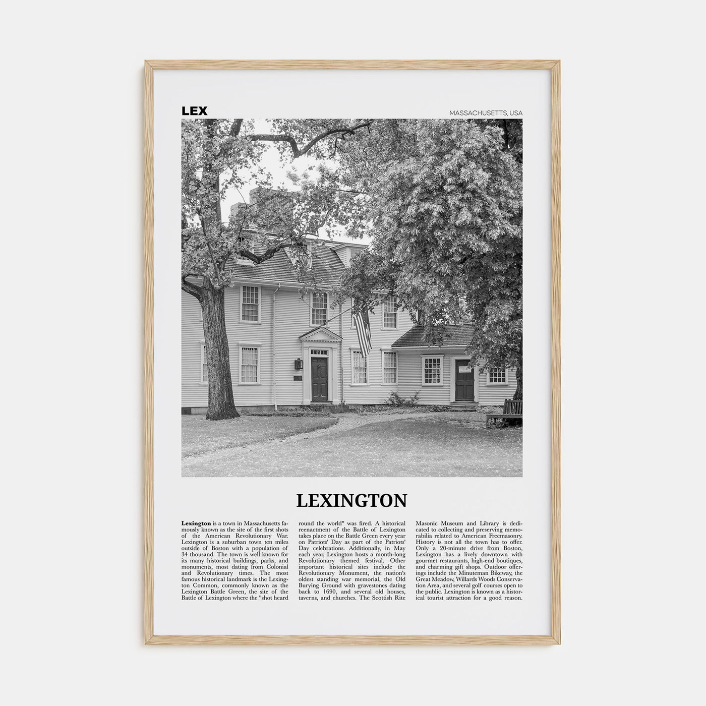 Lexington, Massachusetts Travel B&W Poster