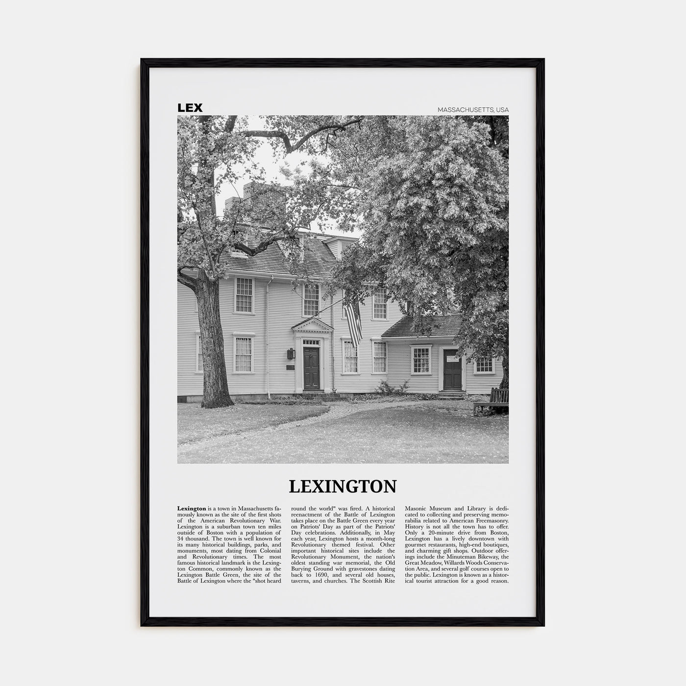 Lexington, Massachusetts Travel B&W Poster
