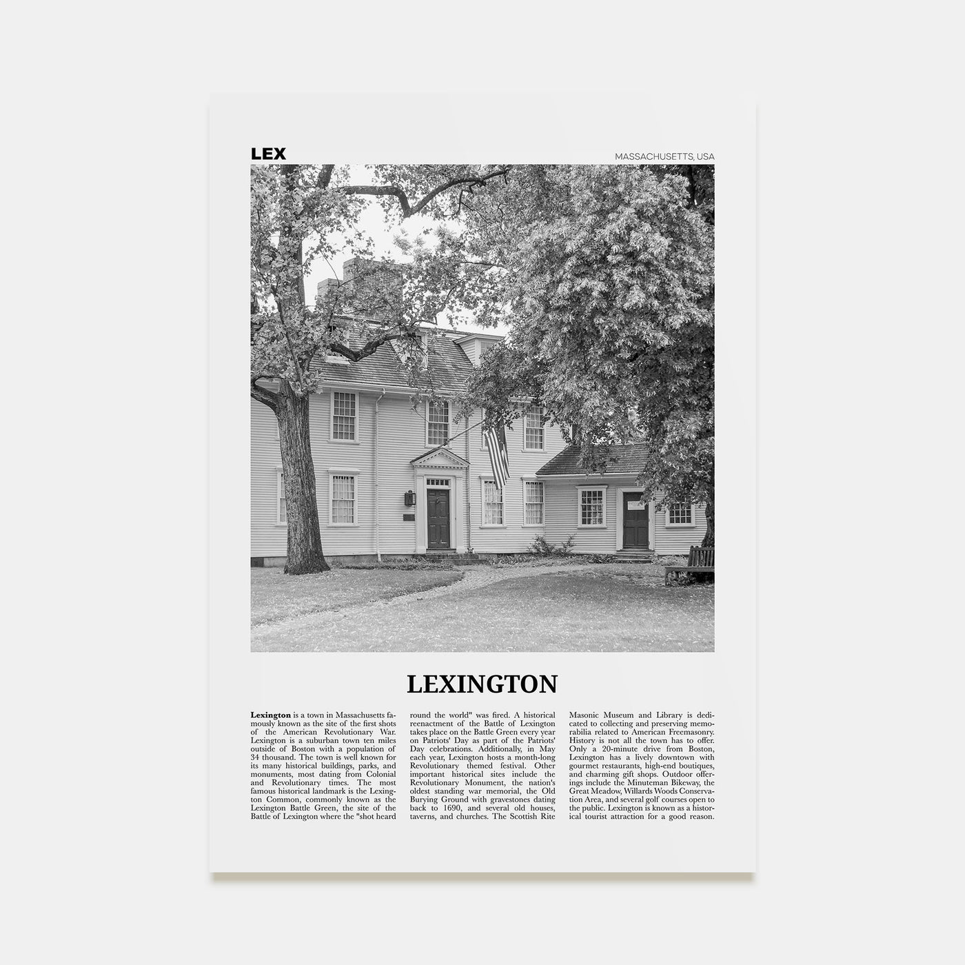 Lexington, Massachusetts Travel B&W Poster