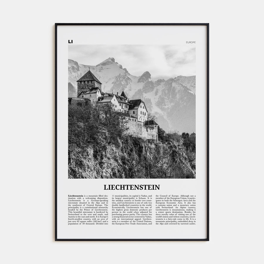 Liechtenstein Travel B&W Poster