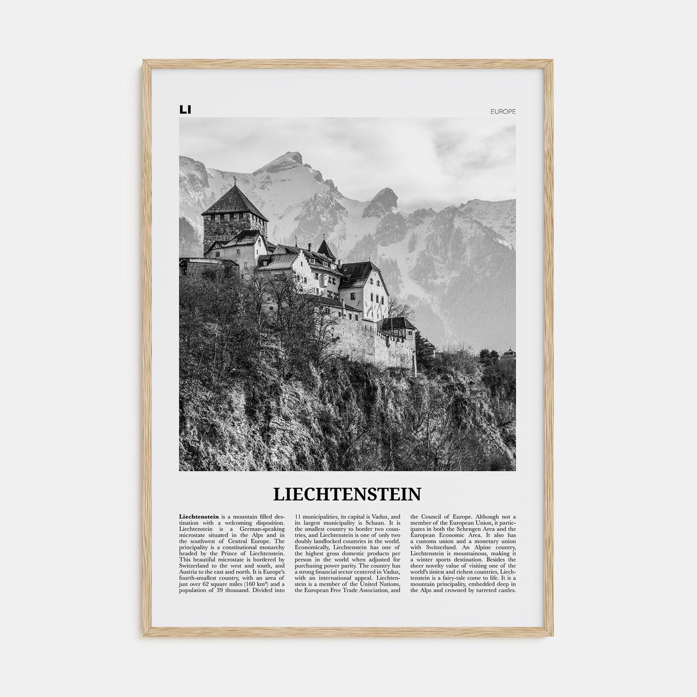 Liechtenstein Travel B&W Poster