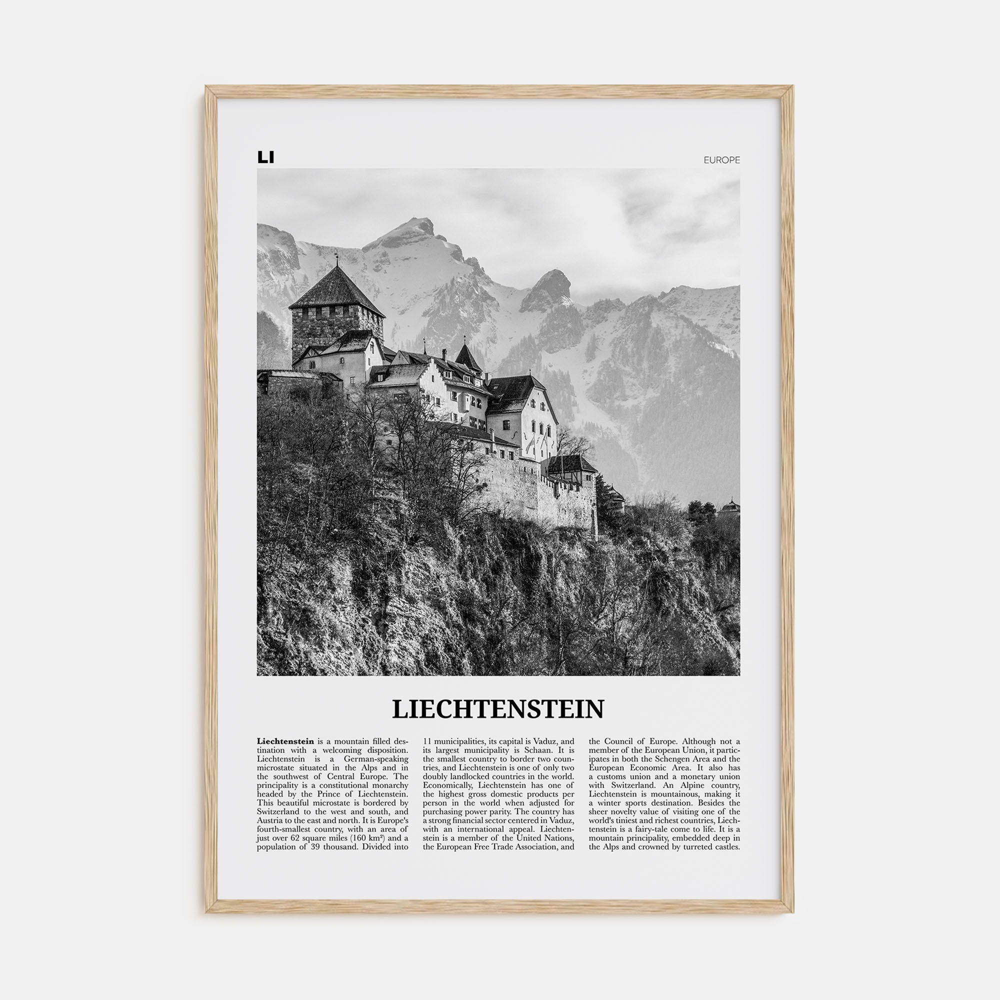 Liechtenstein Travel B&W Poster