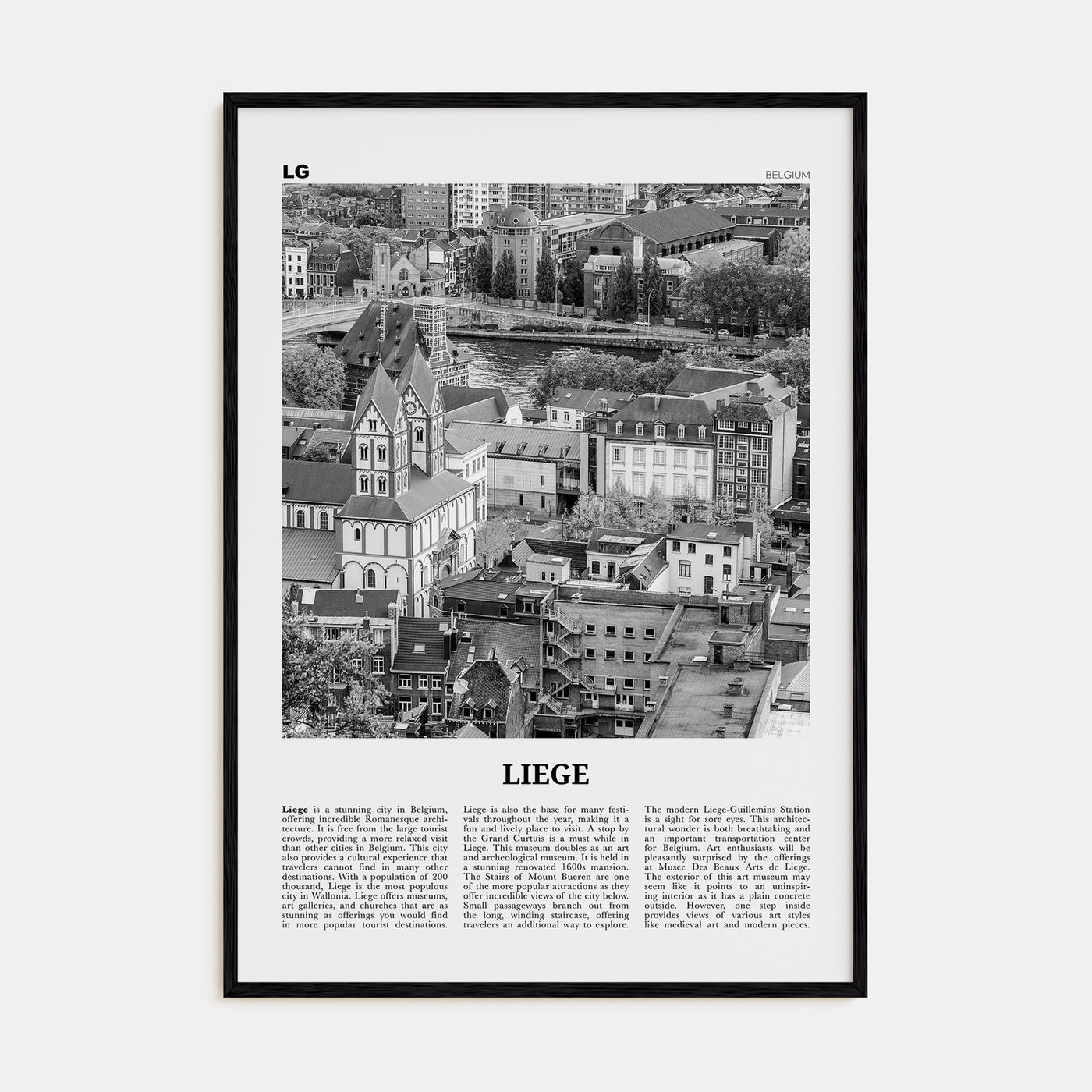 Liege Travel B&W Poster