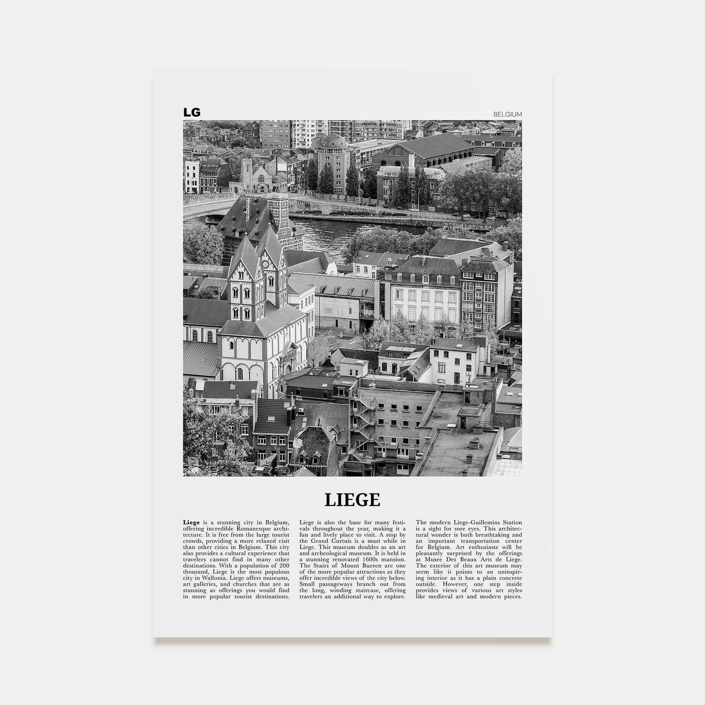 Liege Travel B&W Poster