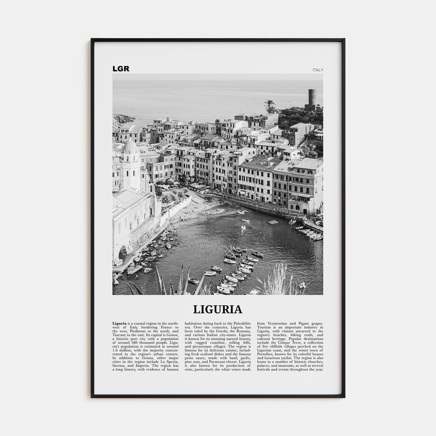 Liguria Travel B&W Poster