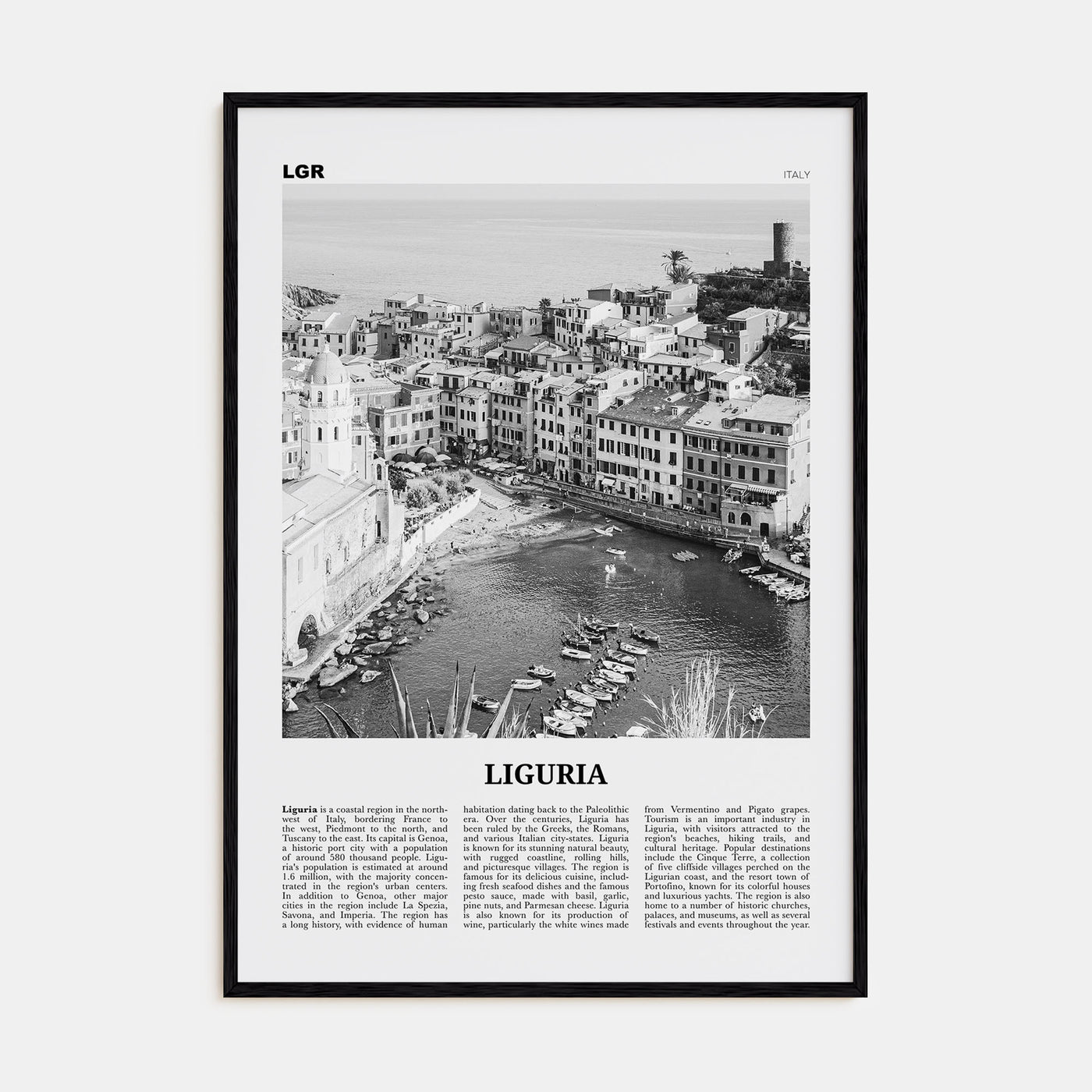 Liguria Travel B&W Poster