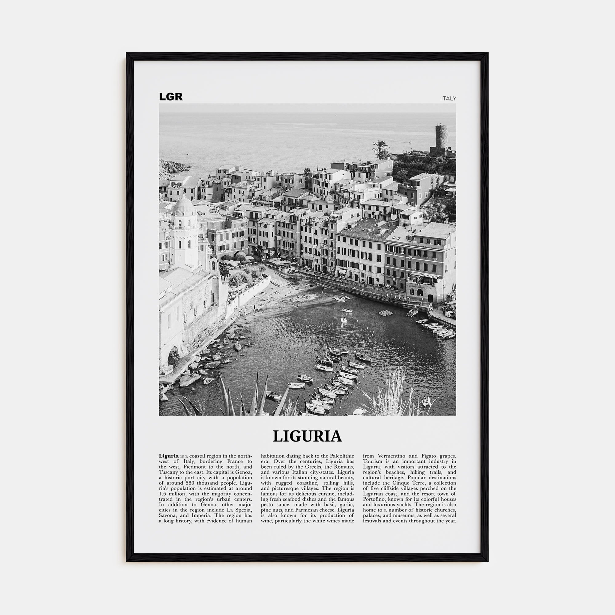 Liguria Travel B&W Poster