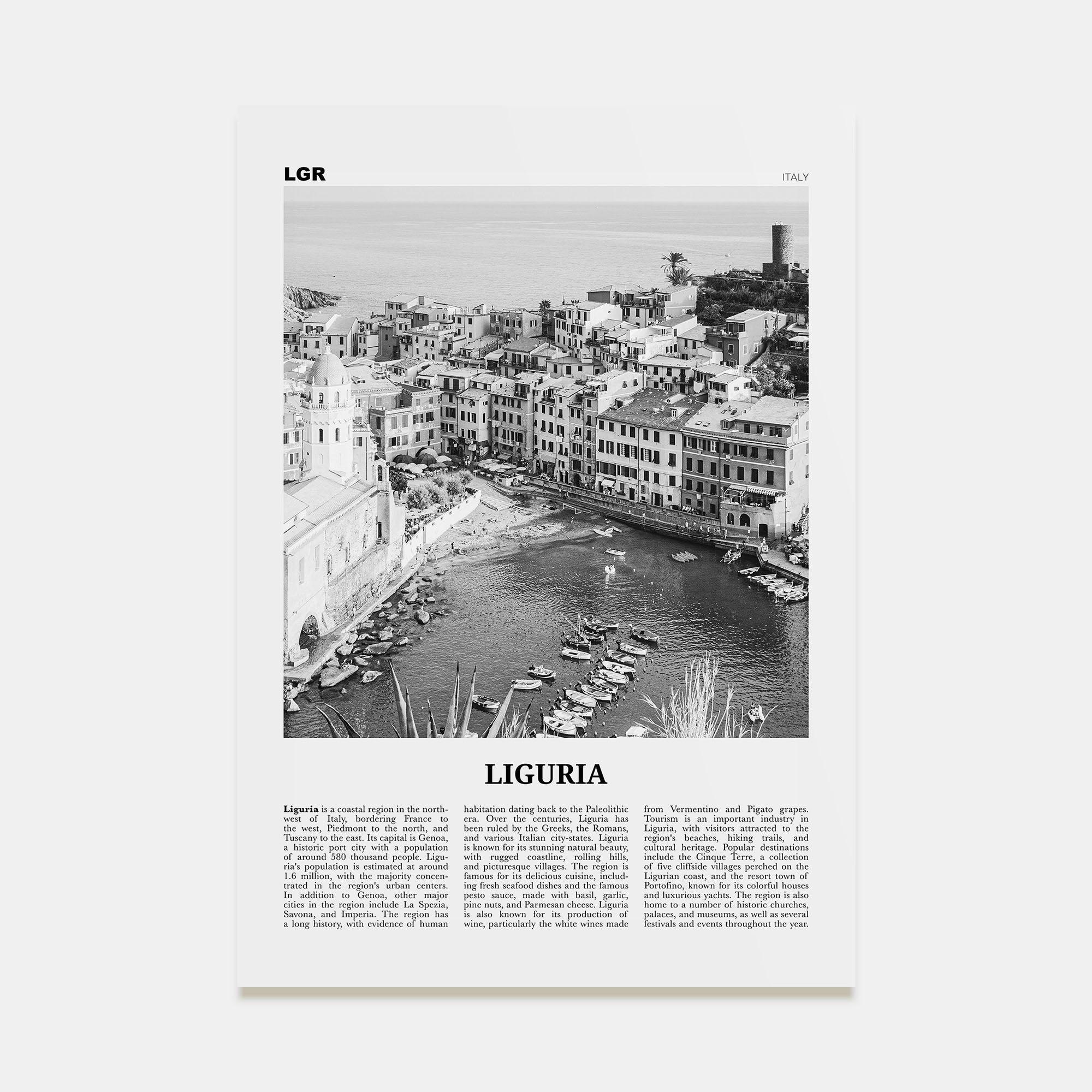 Liguria Travel B&W Poster