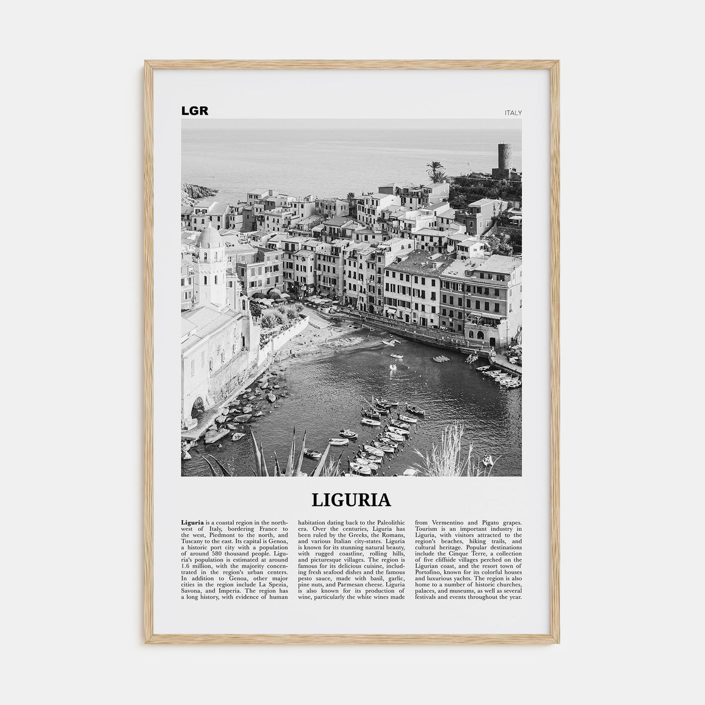 Liguria Travel B&W Poster