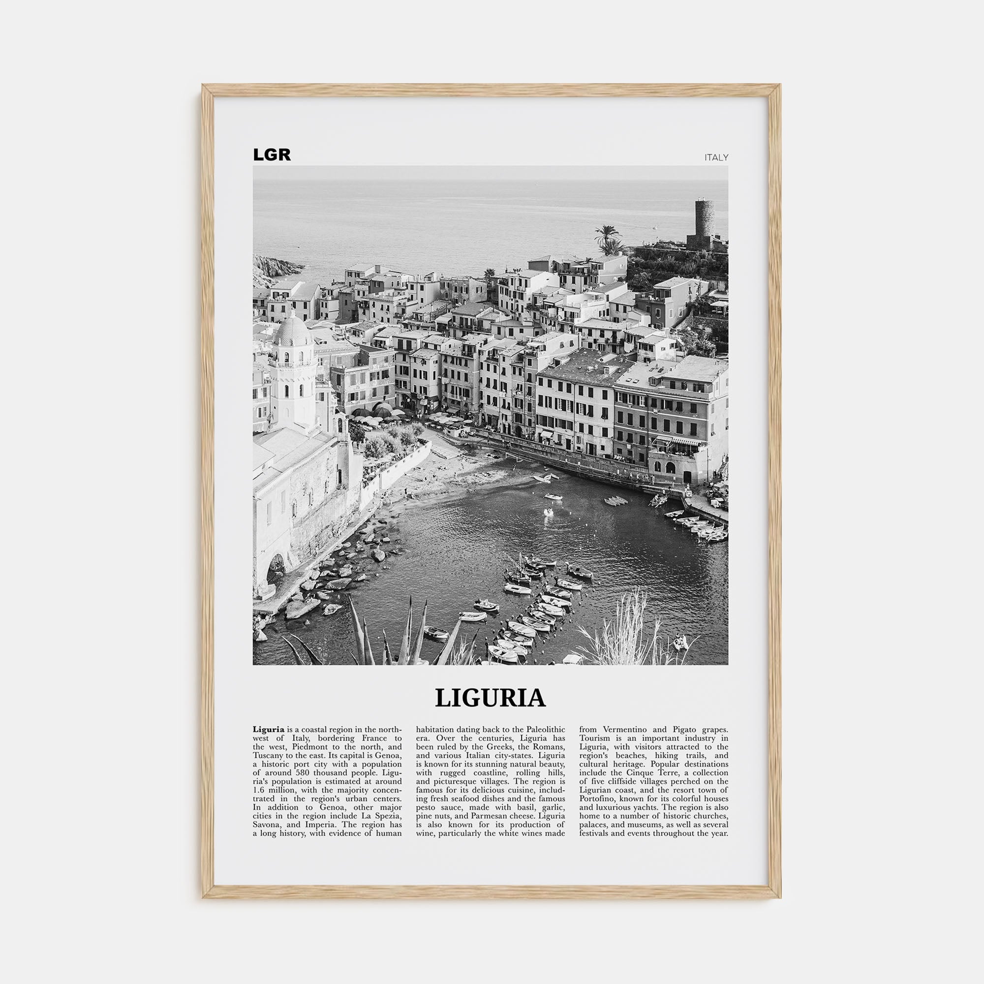 Liguria Travel B&W Poster