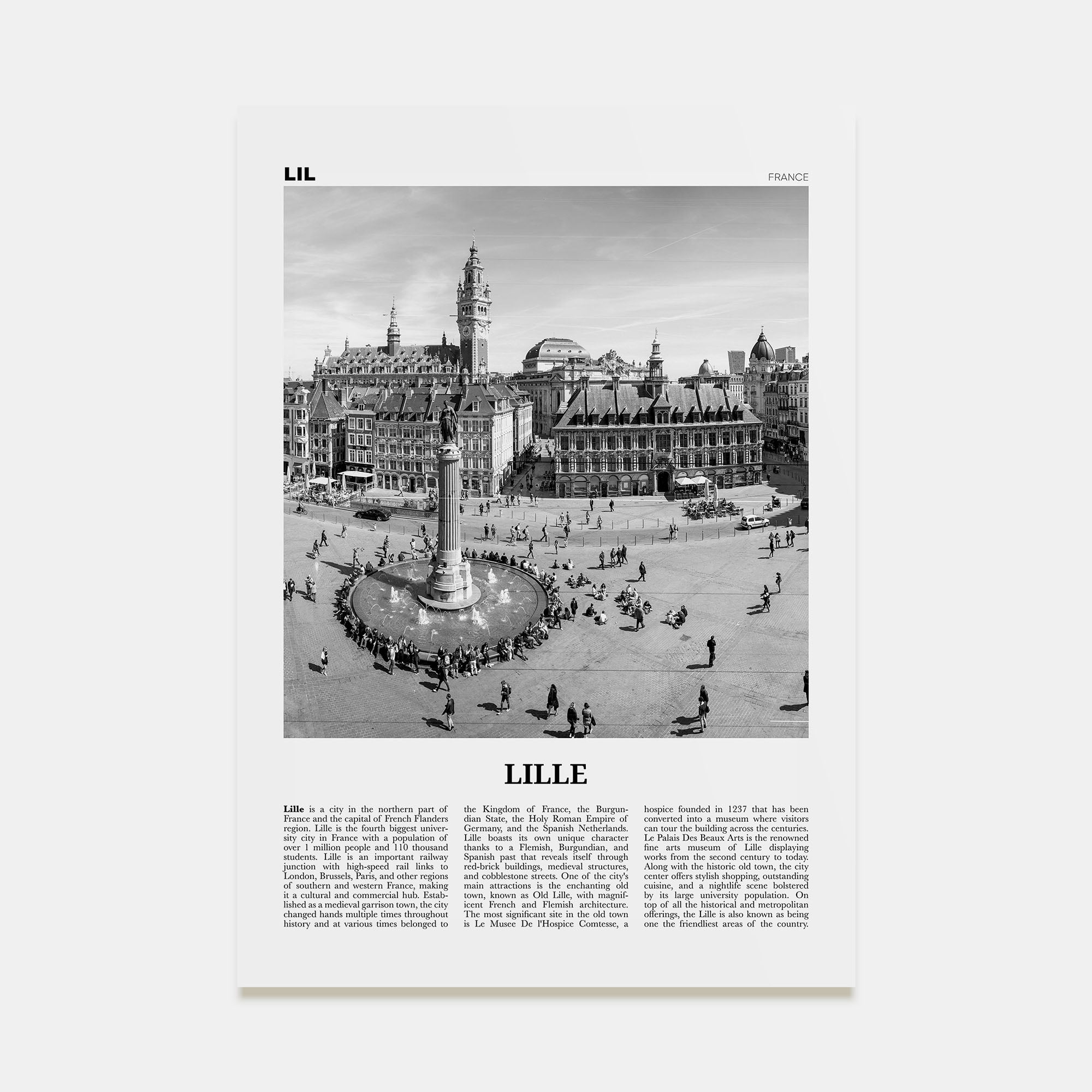 Lille Travel B&W Poster