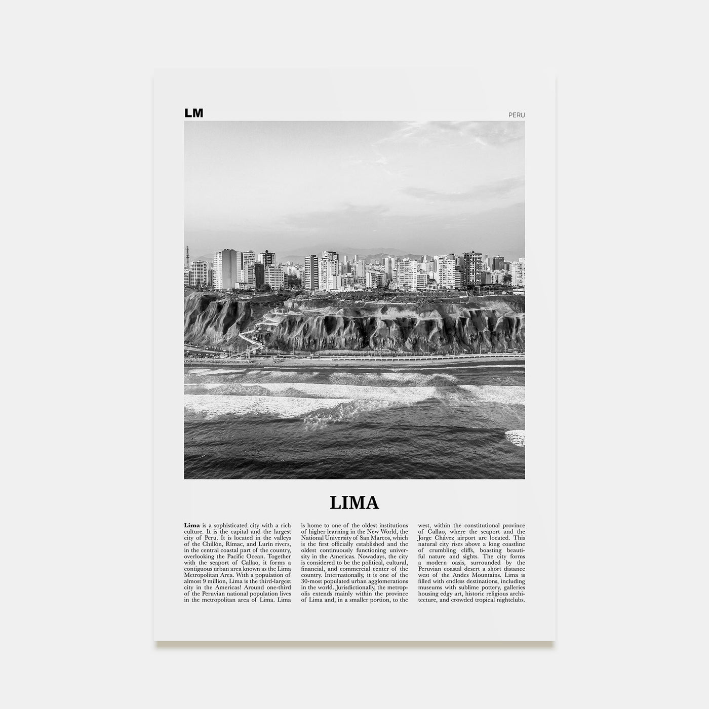 Lima Travel B&W No 2 Poster