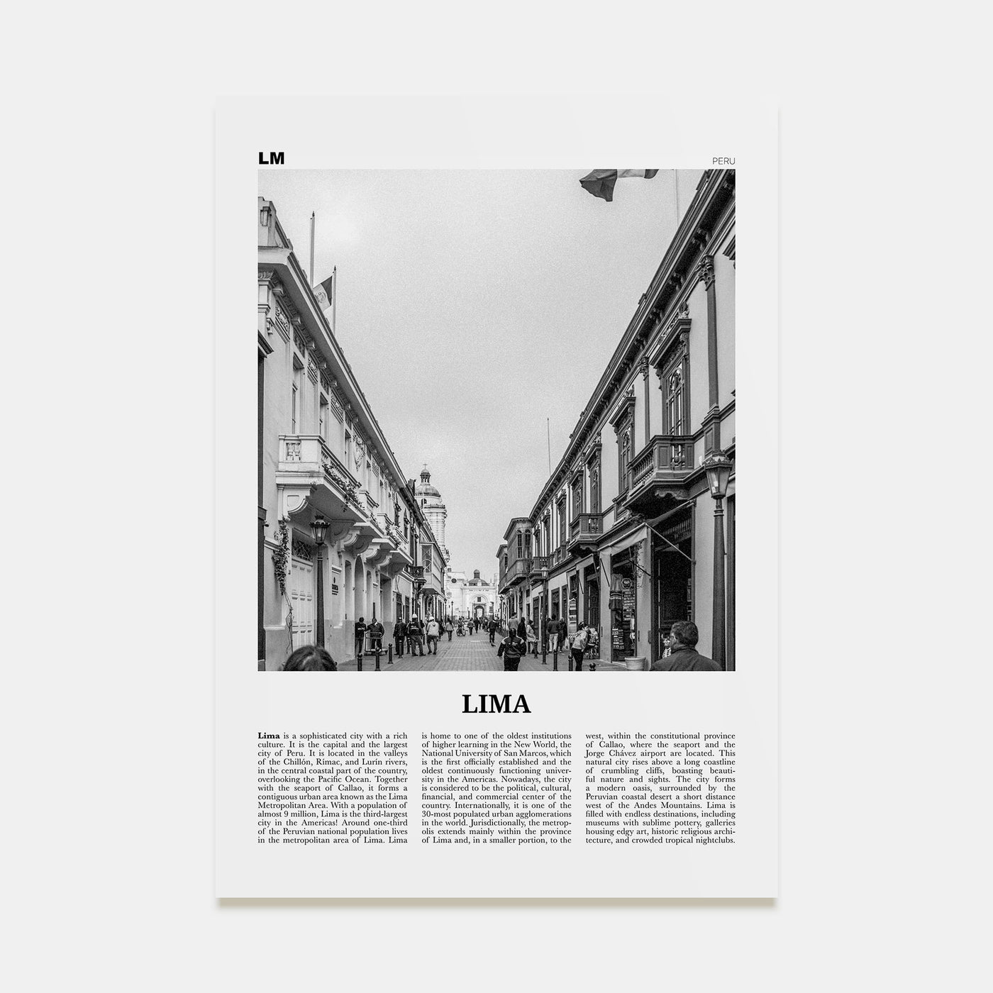 Lima Travel B&W No 3 Poster