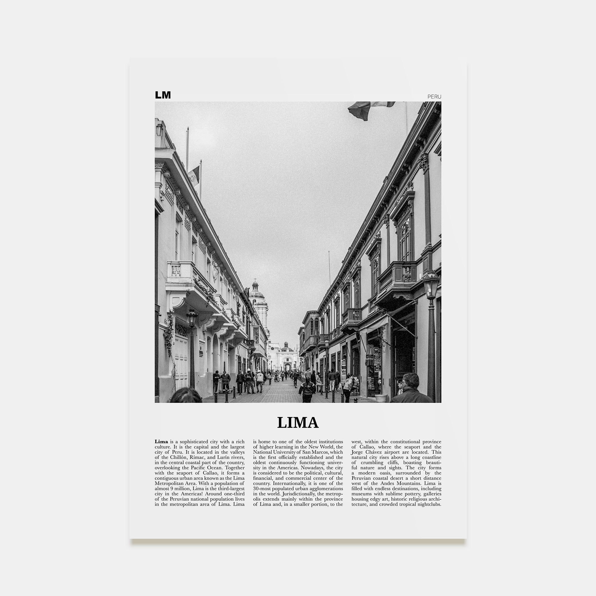 Lima Travel B&W No 3 Poster