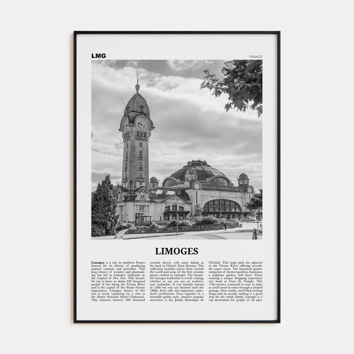 Limoges Travel B&W Poster